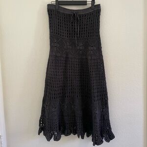 Y2K DIMIRI MEDIUM Smoke Gray Knit Crotchet Midi Skirt with lining